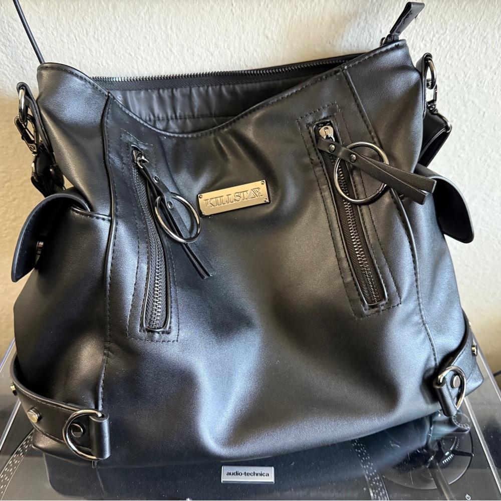Killstar Black Backpack with Metal Accents and Decorative Buckles